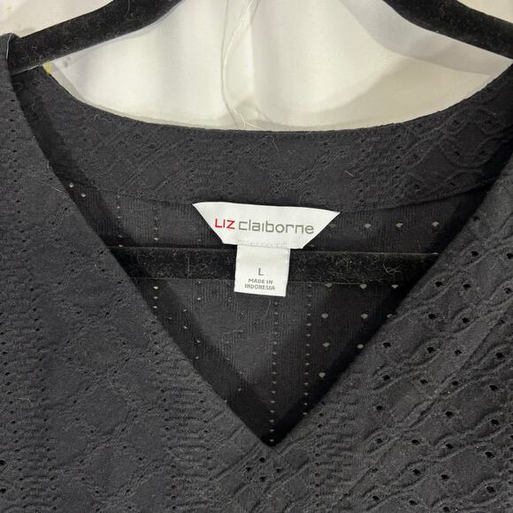 Liz Claiborne Black Knit V-Neck Blouse, Size L – Casual & Workwear Top for Women - Picture 5 of 5